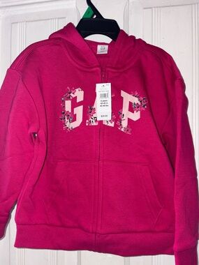 GAP Kids Hot Pink Floral Logo Zip Hoodie